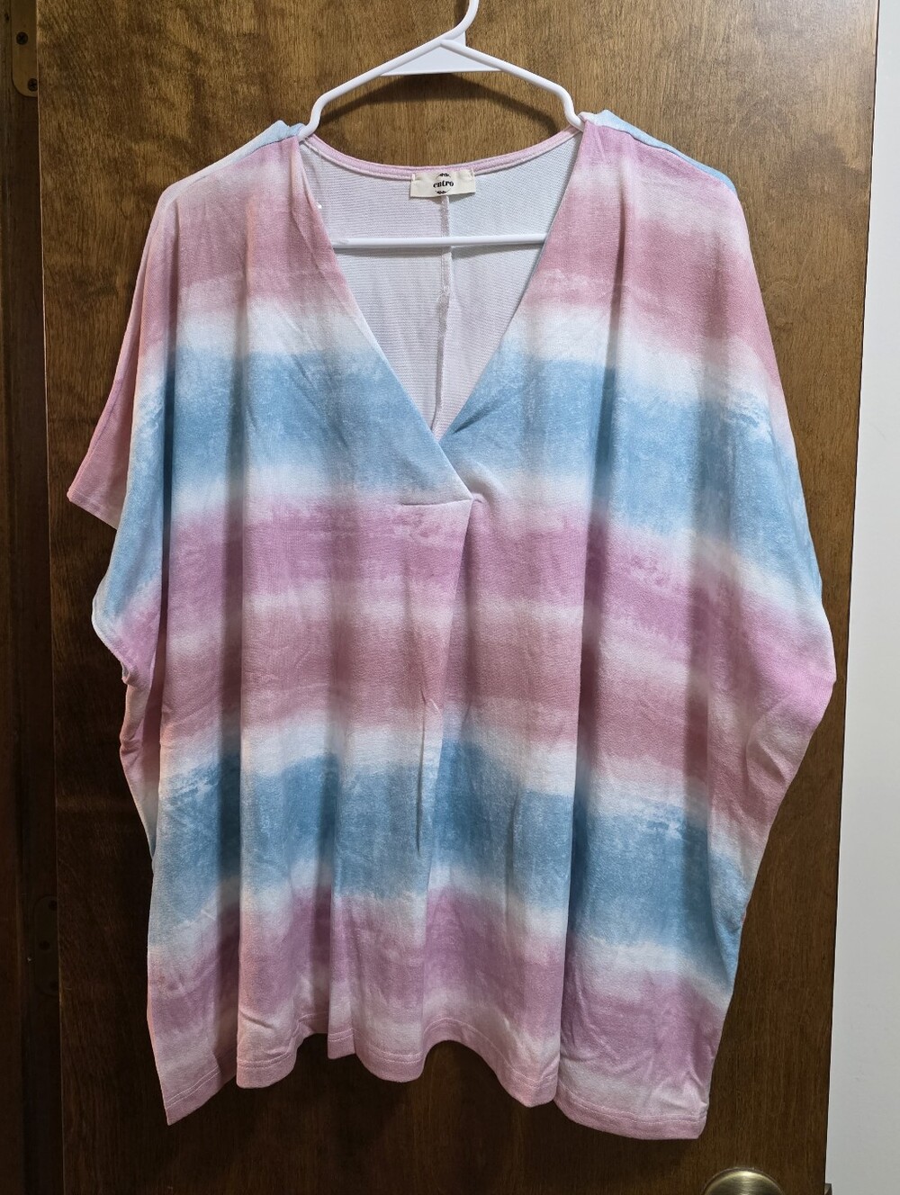 NWOT Women's Pink, White & Blue Striped V-Neck Boho Tunic Top Or Beach Cover